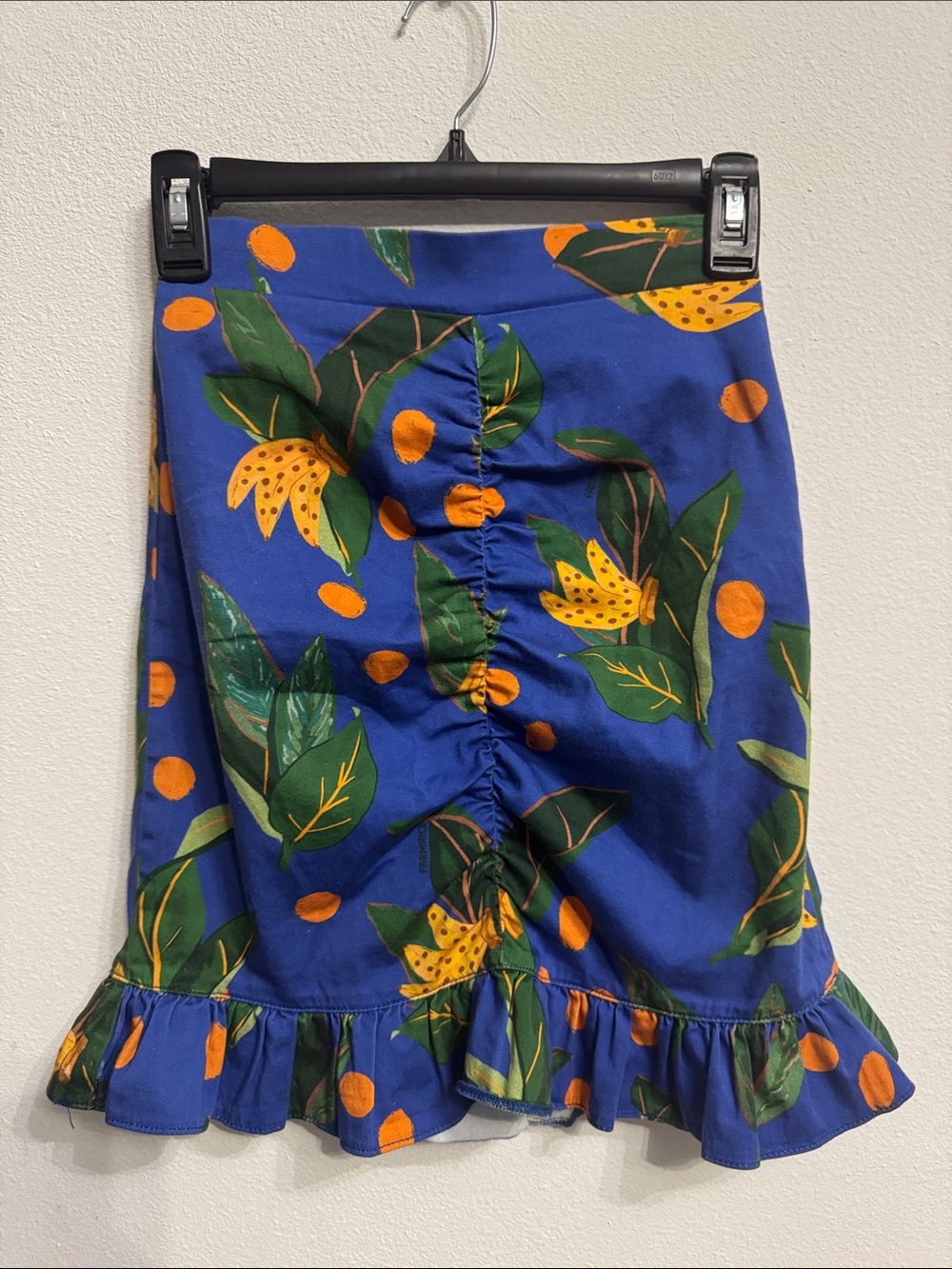 FARM RIO Blue Floral Ruffle Hem Skirt size XXS